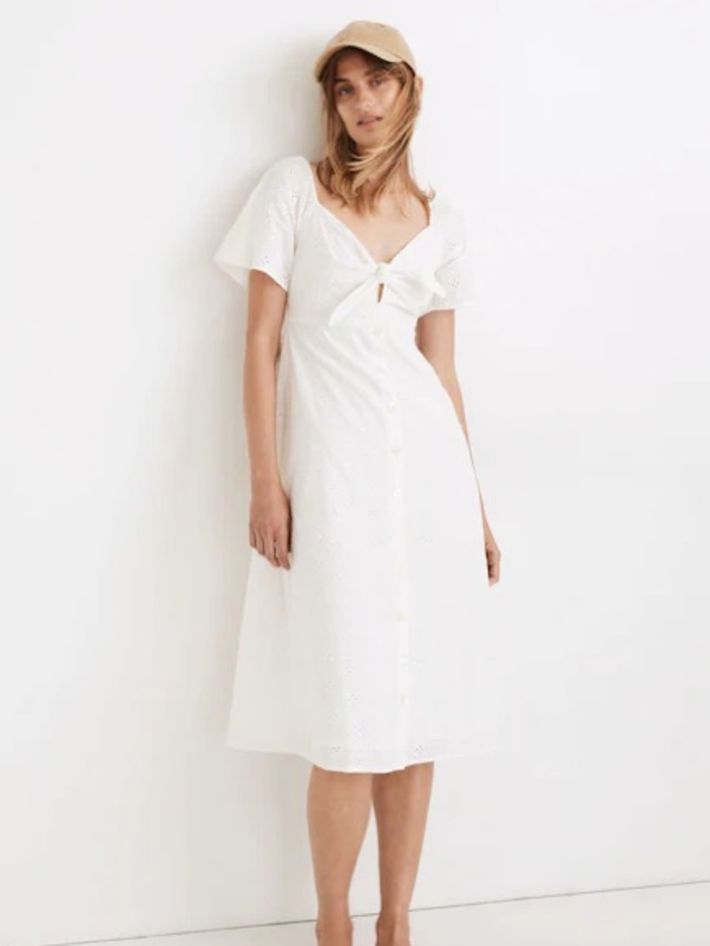 Madewell 100% cotton White Eyelet Tie-Front Midi Dress